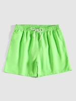 Short de Plage en Couleur Unie avec Poche Au Dos à Cordon L Vert