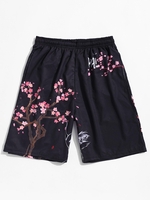 Short de Plage Grue Volante et Fleur Imprimées 2xl Noir