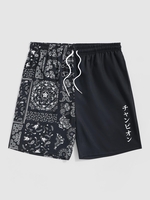 Short de Plage Motif de Cachemire à Cordon S Noir