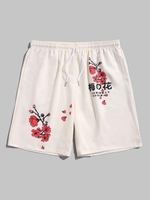 Short de Plage Motif de Fleur de Prunier Japonais L Blanc chaud