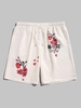 Short de Plage Motif de Fleur de Prunier Japonais M Blanc chaud