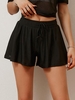 Short de Sport Plissé en Couleur Unie à Taille Haute à Cordon Xl Noir