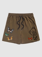 Short de Survêtement à Cordon de Serrage Motif Ours et Papillon L Café profond