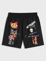 Short de Survêtement à Imprimé Graphique Crâne et Slogan L Noir