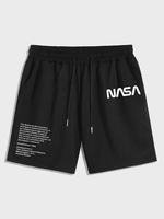 Short de Survêtement à Imprimé Lettre à Cordon L Noir