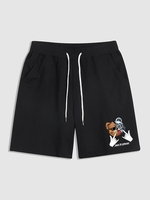 Short de Survêtement à Motif Ours de Dessin Animé L Noir