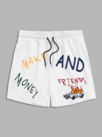 Short de Survêtement Lettre Graphique Voiture en Feu L Blanc