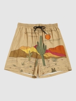 Short de Vacances à Imprimé Cactus Au Coucher du Soleil à Cordon L Multi a