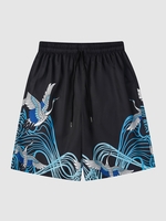 Short de Vacances à Imprimé Grue à Cordon Xxl Noir