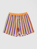 Short de Vacances de Plage Rayé avec Poches à Cordon L Orange foncé