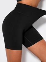 Short de Yoga Côtelé Imprimé sans Couture S Noir