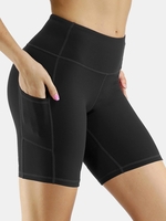Short de Yoga Respirant à Taille Haute avec Poche M Noir