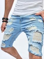 Short Denim Déchiré à Braguette à Glissière 36 Bleu clair