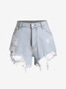 Short Denim Déchiré à Taille Haute L Bleu clair
