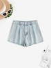 Short Délavé à Taille Haute en Denim L Bleu