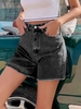 Short Délavé Effrangé en Denim L Noir