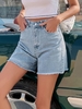 Short Délavé Effrangé en Denim Xs Bleu clair