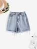 Short Délavé Long à Ourlet Effrangé en Denim S Blanc