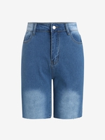 Short Effrangé à Taille Haute avec Poche en Denim Xl Bleu
