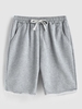 Short en Couleur Unie à Ourlet Effrangé à Cordon L Gris