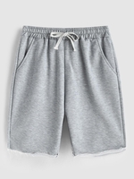 Short en Couleur Unie à Ourlet Effrangé à Cordon L Gris