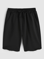 Short en Couleur Unie à Ourlet Effrangé à Cordon M Noir
