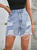 Short en Jean Déchiré Haute Taille M Bleu