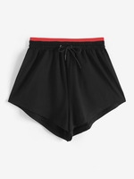 Short en Jersey Contrasté Taille à Cordon M Noir