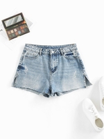 Short Fendu à Ourlet Brut en Denim M Bleu clair