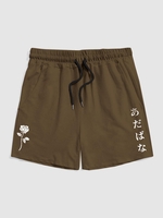 Short Graphique à Imprimé Rose Caractère Japonais L Café profond