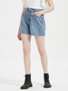 Short Jambe Large à Taille Haute avec Poche en Denim M Bleu clair