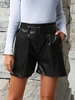 Short Plissé Bouclé en Cuir PU S Noir