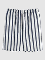 Short Rayé Design Texture en Coton et en Lin avec Poche Xxl Bleu profond