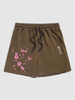 Short Style Simple à Imprimé Sakura à Cordon S Café profond