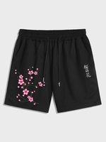Short Style Simple à Imprimé Sakura à Cordon Xl Noir