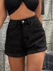 Short Taille Haute à Ourlet Roulé en Denim M Noir