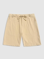 Short Texturé en Coton et en Lin à Revers en Couleur Unie M Café lumière