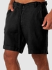 Short Texturé en Coton et en Lin à Revers en Couleur Unie Xs Noir