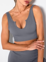 Soutien-Gorge de Sport Push-Up sans Couture à Décolleté Plongeant S Gris