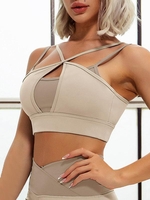 Soutien-gorge de Yoga de Sport Rembourré Séchage Rapide en Couleur Contrastée M Café lumière