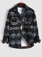 Surchemise à Imprimé Aztèque Ethnique Design Poches à Rabat en Laine Xl Bleu profond