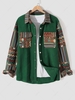 Surchemise à Imprimé Géométrique Tribal Aztèque Style Ethnique avec Poche Polaire L Vert profond