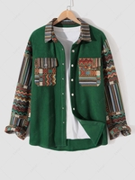 Surchemise à Imprimé Géométrique Tribal Aztèque Style Ethnique avec Poche Polaire L Vert profond