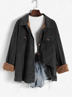 Surchemise Cargo à Doublure en Laine en Velours Côtelé avec Poches Xl Noir