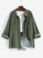 Surchemise Cargo avec Poche à Rabat en Velours Côtelé Xl Vert