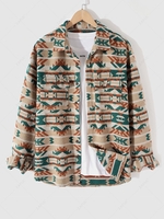 Surchemise de Poche en Flanelle à Imprimé Aztèque Ethnique M Marron camel