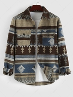 Surchemise en Laine Mélangée avec Poche Frontale à Imprimé Aztèque Ethnique Xl Bleu