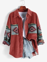 Surchemise en Velours Côtelé à Imprimé Aztèque Ethnique Xl Rouge