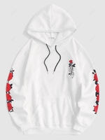 Sweat à Capuche à Fleurs Patchées en Molleton du Streetwear M Blanc