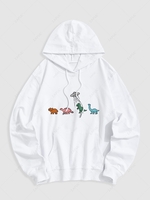 Sweat à Capuche à Imprimé Dinosaure Dessin Animé avec Poche Kangourou du Streetwear M Blanc